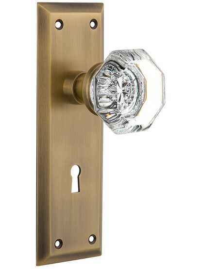 New York Style Doorset with Waldorf Crystal Door Knobs in Antique Brass with.